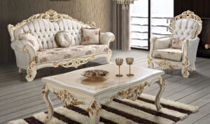 Set Sofa Tamu Ukir Mewah Klasik Putih Duco Italian