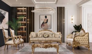 Sofa Mewah Klasik Gold Ukir Jepara Ruang Tamu