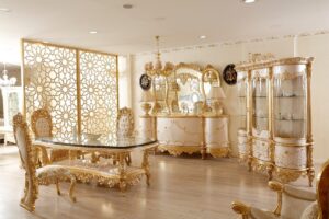 Set Meja Makan Emas Mewah Klasik Sultan